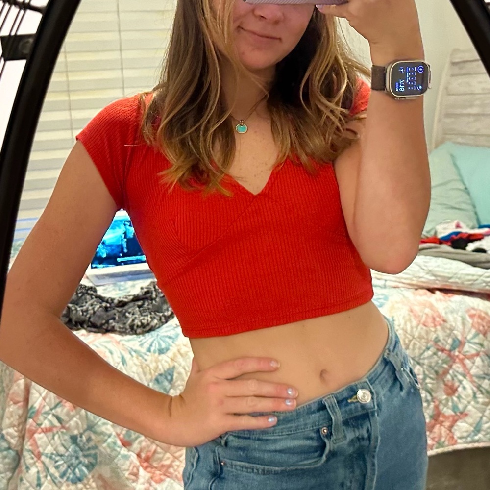 Urban Outfitters Mixed Threads LA Red Ribbon Tied Short Sleeve Cropped Top XS/S